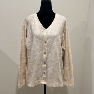 La Cabana Cardigan Sweater Womens Medium Cream Floral 100% Cotton Button Front